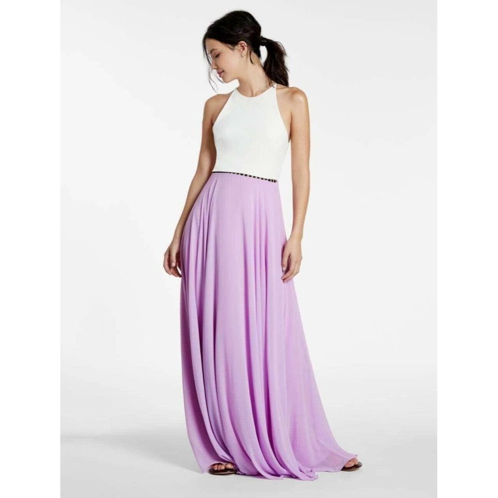 HALSTON Dress Purple Color Blocked Georgette